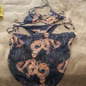 Chinese dragon triangle tie side Bikini swimsuit